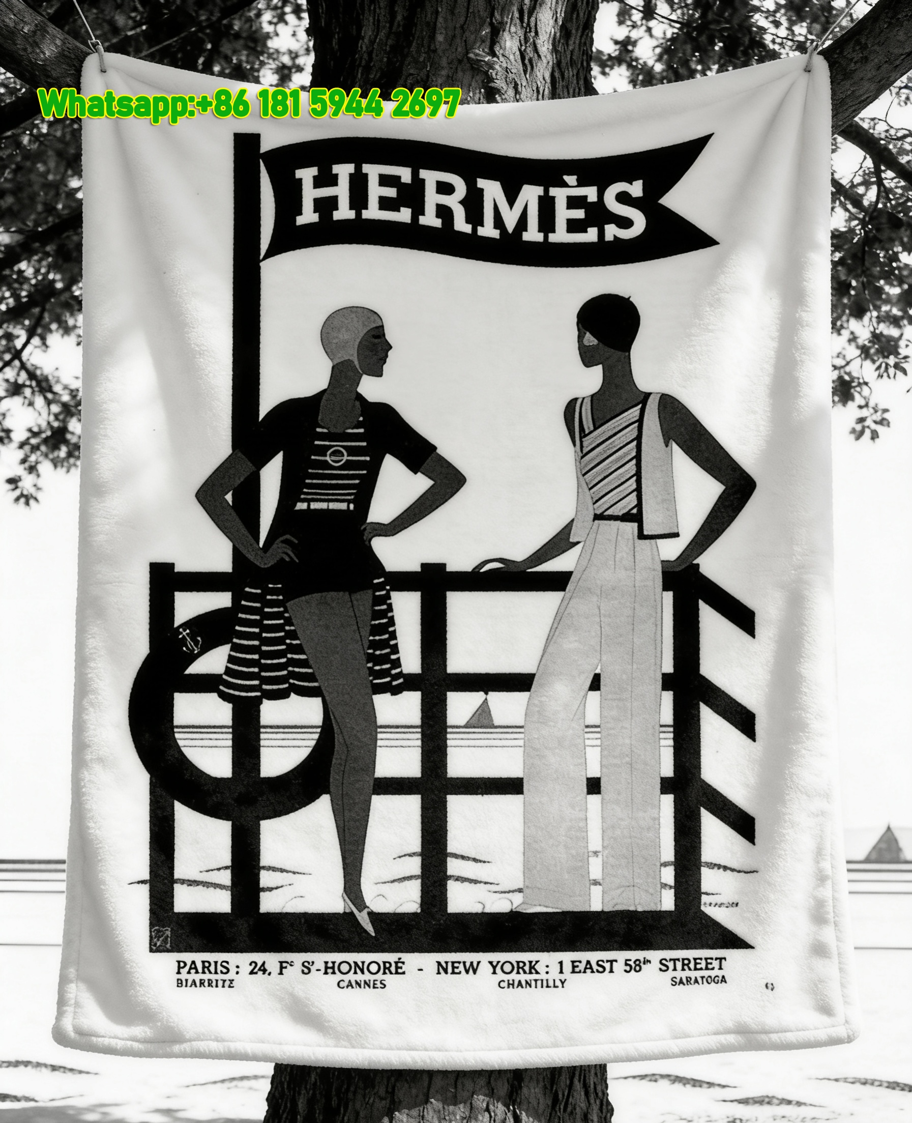 Hermès Vintage Art Deco Poster Flannel Fleece Throw Blanket IMG_5014